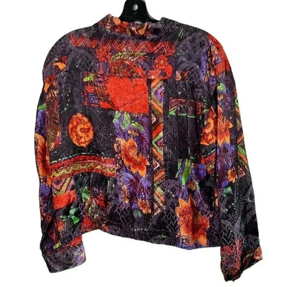 Chico , linen ,silk ,artsy jacket,blazer,cardigan size 2 . boxy,button,boho,EC - Picture 9 of 16